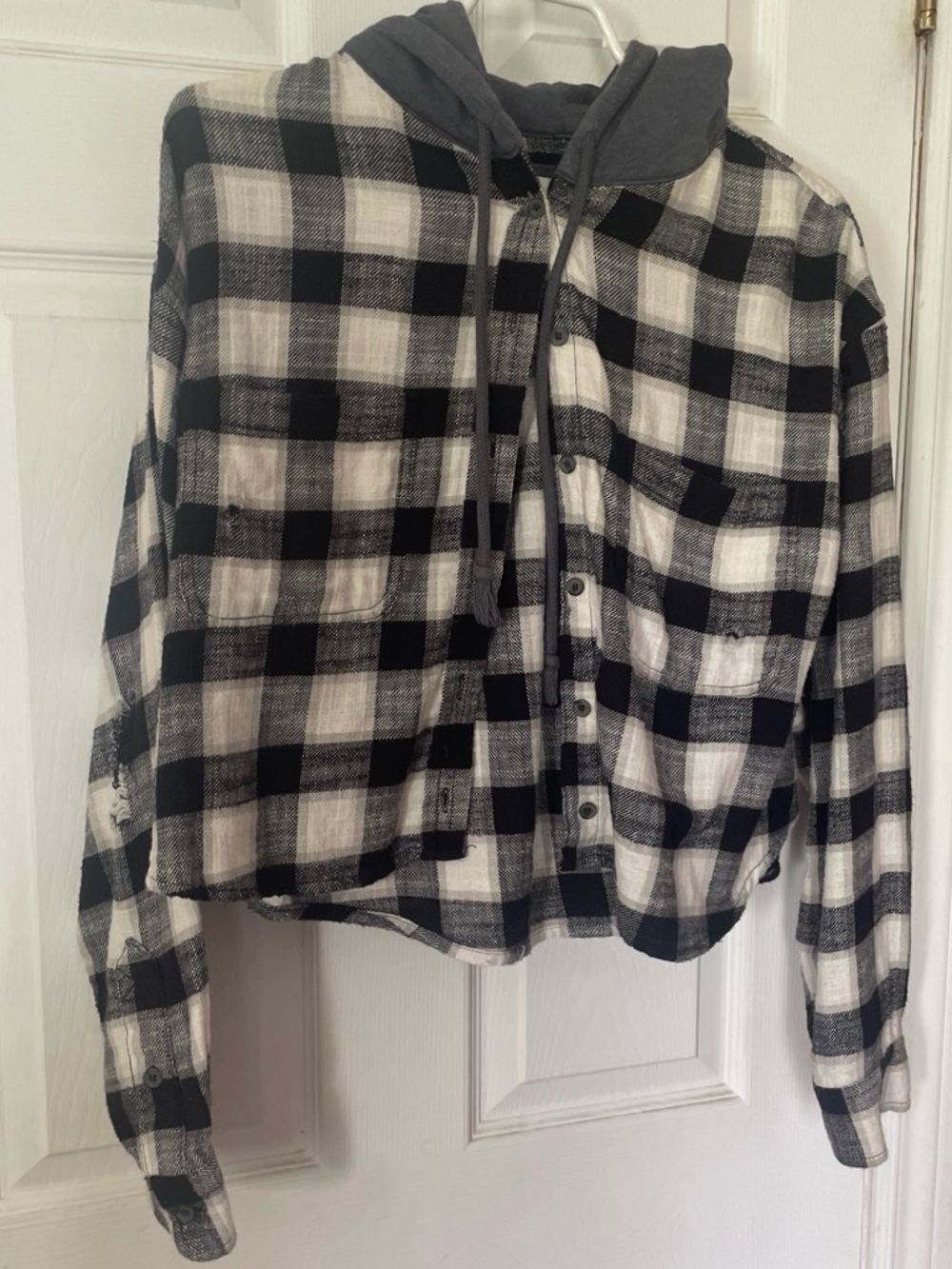 American Eagle Outfitters Black and White Plaid Off-the-Shoulder Sweater